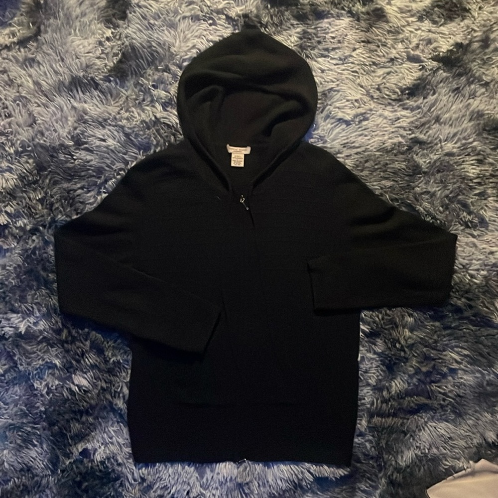 Vertical Design Cashmere Hoodie Cardigan Sweater Size L